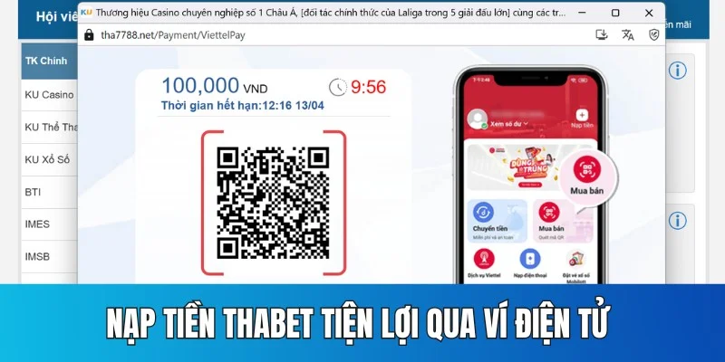 Nạp tiền Thabet tiện lợi qua ví điện tử